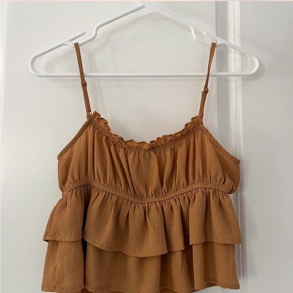🔥3/$15 Wild Fable| Brown Ruffled Crop Top 🍄‍🟫🤎 - Picture 5 of 7